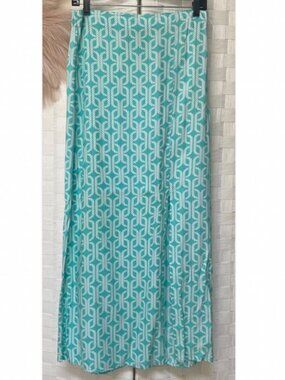 escapada Turquoise Blue Print Midi Slit Skirt Size 6